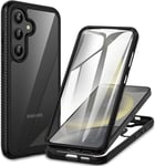 CENHUFO Coque Samsung S24 Plus 5G, Antichoc Housse avec Protection d'écran, 360° Téléphone Etui Double Face Case Robuste Transparent Intégrale Coque pour Samsung Galaxy S24+ / S24 Plus 5G - Noir