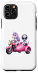 Coque pour iPhone 11 Pro Licorne et extraterrestre OVNI équitation une moto garçons filles femmes