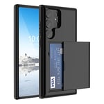 Compatible with Galaxy S23 Ultra Case Wallet with Credit Card Holder ID Card Slot Shockproof Hard PC TPU Phone Case Slide Flip Protective Cover for Samsung Galaxy S23 Ultra 2023 (Black)