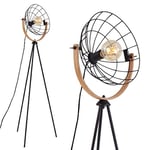 Briloner Leuchten - Lampadaire, lampe sur pied, lampe de studio rétro, vintage, 1x E27, max. 40 watts, incl. interrupteur de câble, noir-bois, 595x1490mm (lxh), 1385-015