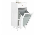 BZR116-W Armoire à Linge avec Sac à Linge Corbeille à Linge Meuble Bas de Salle de Bain sur Pieds Meuble Salle de Bain avec 1 tiroir, 1 Porte en