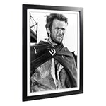 Big Box Art Framed Print of Clint Eastwood (2) Design | Wall Art Picture | Home Decor for Kitchen, Living, Dining Room, Lounge, Bedroom, Hallway, Office, Black, A2 / 24.5x18 Inch / 62x45cm