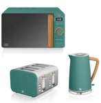 Swan Nordic Set Kettle 1.7L, 4 Slice Toaster & 800W LED Microwave in Green