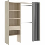 Dressing extensible avec rideau + 1 tiroir - Décor chene naturel - l 160-113 x p 50 x h 205 cm - suit