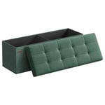 SONGMICS Banc de Rangement, Pouf Pliable, 38 x 110 x 38 cm, Bout de Lit, Repose-Pieds, Coffre de Rangement, Charge jusqu'à 300 kg, pour Salon, Chambre, Entrée, Vert Rétro LSF077C01