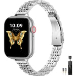 Metallarmband Kompatibelt med Apple Watch 41mm 40mm 38mm, Justerbart för iWatch Series 9 8 7 6 5 4 3 2 1 SE 2/1 Ultra 2/1, Silver 44/45/49MM