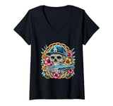 Womens Los Angeles urban hip hop Chicano suga skull lowrider art V-Neck T-Shirt