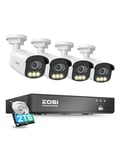 ZOSI C186 3K AuroraLux Kit Caméra Surveillance PoE, Vision Nocturne Vive Via AI-IPS, F1.0 Grande Ouverture 1/1.79" Capteur d'image, 8CH 4K 2 to NVR Détection Humaine/Véhicule, Audio bidirectionnel