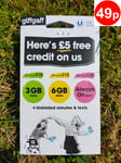 Giffgaff Giff Gaff Nano/micro/standard 3 In 1 Sim Free £5 Credit 4g 3g 2g Gsm Uk