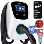 Tera Chargeur Voiture Électrique Triphasé Type 2: Borne de Recharge Véhicule Électrique 22kw 32A 400V Prise CEE Puissance Courant Réglable CE Certifié 7M Câble de Charge Compatible avec EV W01 Blanc