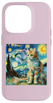 Coque pour iPhone 14 Pro Van Gogh T-shirt Motif chat Nuit étoilée