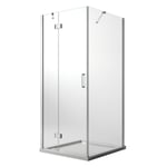 CABINE DE DOUCHE 75X75 ANGULAIRE PORTE PIVOTANTE VERRE FIXE TRANSPARENTE SALOON