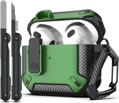 Coque pour AirPods 3e avec kit de Nettoyage,Armure de Protection Rigide Militaire avec verrou pour boîtier de Charge AirPod Gen 3 2021,LED Avant Visible,Vert