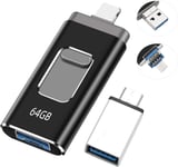 Clé Usb 64 Go, Clef Usb 3.0 De Mémoire Stick D'Extension De Clé Photo Compatible Pour Iphone/Tablette/Pc Avec Micro Usb 3.0/Android/Ios/Type C/Otg