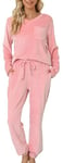 Lovasy Fleece Pyjamas for Women Warm Womens Pyjama Sets Ladies Fluffy Fleece Pyjamas Twosie Fluffy Pjs for Women Sets Soft Fluffy Loungewear with Pockets for Winter,Pink,XXL