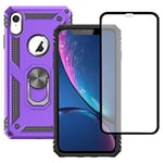 Jihucase for iphone XR Case, iphone XR Phone Case with HD Screen Protector, Military Grade Ring Shockproof Protective Phone Case for iphone XR,Purple