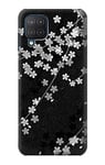 Japanese Kimono Style Black Flower Pattern Case Cover For Samsung Galaxy M12