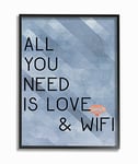 Stupell Industries All You Need is Love and WiFi Blue Typography Oversized Framed Giclee Texturized Art, 16 x 1.5 x 20, Proudly Made in USA