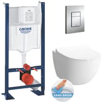 Grohe - Pack wc Vitra Sento sans bride + Rapid sl autoportant nf + plaque Skate Cosmo chrome (ProjectSento-1)