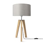 Paco Home Lampe À poser Trépied Lampe De Chevet Lampadaire E27 Abat-Jour Tissu Uni Gris (Ø28cm), Lampe de table - Bambou