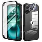 seacosmo for iPhone 16 Plus Case, Full-Body Shockproof Case [Built-in Glass Screen Protector] [Camera Lens Protector] 360° Front and Back Cover for iPhone 16 Plus 6.7 Inch - Black/Clear