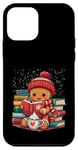 Coque pour iPhone 12 mini Bonhomme Bibliothèque de Noël pour amateurs de livres de lecture en pain d'épice