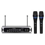 Qiandeng Professionnel Mini UHF Karaoke Echo Mixer Système Audio numérique Machine de chant 2 Wireless Handheld Bluetooth Microphone dynamique rechargeable Bluetooth pour Home Théheater System Haut-pa