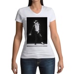 T-Shirt Femme Col V Michael Jackson Moon Walk Danse Chanteur Pop Star Celebrite