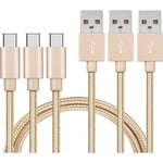 Cable USB-C pour Oppo Find X5 / Oppo Find X5 Lite / Oppo Find X5 Pro / Oppo Find X3 / Oppo Find X3 Lite / Oppo Find X3 Neo / Oppo Find X3 Pro - USB-C Nylon Tressé Or 1 Mètre [LOT 3] Phonillico®