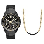 Armani Exchange Montre pour Homme en Acier Inoxydable Noir et Collier Doré, Set