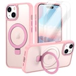 Petocase for iPhone 13 Case/iPhone 14 Case,with Magnetic Invisible Stand [Military Drop Protection] [Compatible with MagSafe] Shockproof Slim Translucent Anti-Slip with 2 Screen Protector,Rose Gold