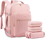 LOVEVOOK Sac à Dos de Voyage Femme, 40L Cabine Avion Bagage Backpack Travel Ryanair, Imperméable Sac Ordinateur Portable 17 Pouces Valise de Randonnée Affaires Travail Rose