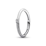 Pandora ME Bague pavé et blanche en argent sterling avec émail blanc et zircones cubiques transparentes, taille 58