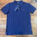 POLO RALPH LAUREN Boys Polo Shirt 7 Years Large  Navy Blue Cotton