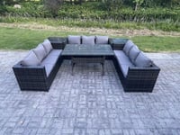 Wicker Outdoor Garden Furniture Rattan Lounge Sofa Set Patio Rectangular Dining Table 2 Side Table 9 Seater