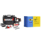 WORX NITRO - Agrafeuse/Cloueuse 2 en 1 sans fil 20 V -2Ah - WX840 & Tacwise 0309 Boîte de 5000 Agrafes à couronne étroite 30 mm Type 90