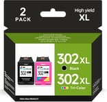 Cartouche 302xl 302, Cartouche d'encre Noire et Couleur 302 XL Recyclable pour HP 302 Cartouche Multi - Pack Compatible avec HP Deskjet 3630 3636 3639 Envy 4520 4525 officejet 3831 5230 (Pack de 2)