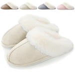 HILAX Pantoufles Femme Homme Hiver Chausson Maison Confort Chaud Slippers Cuir Peluche Mules Fourrure Intérieur Antidérapant Chaussures pour la Maison, Beige, EU 44/45