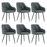 WOLTU Lot de 6 Chaises de Salle à Manger, Chaises de Cuisine Rembourrées avec Dossier, Accoudoirs, Pieds en Métal, pour Salon, Bureau, Coiffeuse, en Velours, Gris foncé, EZS02dgr-6