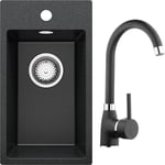 Primagran - vier Cusine en Granit 28x50 cm Lavabo Cuisine 1 Bac + Kit de Vidage + Robinet, Évier au meuble 30cm Évier à Encastrer de Graphite