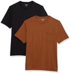 Amazon Essentials Men's T-Shirt Regular-Fit Short-Sleeve Crewneck Pocket, Pack of 2, Black/Brown, S