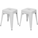 2x tabouret HHG-804, métal, style industriel, empilable, blanc