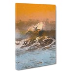 Big Box Art Surfing as The Sun Sets Canvas Wall Art Framed Picture Print, 30 x 20 Inch (76 x 50 cm), Grey, Orange, Brown