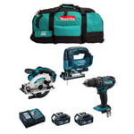 Kit d'outils électriques MAKITA - DHP482, DSS610, DJV182 - 2 batteries 5,0 Ah - 18 V