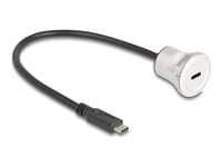 Delock - Usb-Forlengelseskabel - 24 Pin Usb-C (Hann) Til 24 Pin Usb-C (Hunn) Panelmonterbar - 30 Cm - M22 Thread - Svart, Sølv