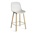 HAY - Neu12 Bar Stool Low, Stainless Steel Footrest, Seat Cream White, Base WB Lacquered Solid Oak - Barstolar - Vit - Metall/Trä/Plast