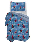 Spiderman Parure de lit Simple en Coton, Bleu, Sac 155 x 200, taie d'oreiller 50 x 80, Marvel Disney, 100% Coton, Produit Officiel