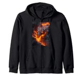 Molten Fire Dragon Emerging from Fiery Lava Depths Zip Hoodie