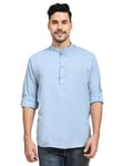 SKAVIJ Homme Coton Kurta Indian Casual Chemise (Ciel Bleu, XX-Large)