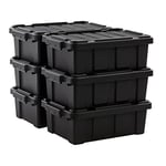 Iris Ohyama, Caisse Rangement avec Couvercle Robuste, 12,5L, Lot de 6, Noir, Compact, Durable, Empilable, pour Garage, Etagères, Déménagement, Plastique, Boite a Outils, Bac de Rangement, DDSKT-130